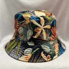 Bucket Hat Men Reversible Floral Color Blk Last One Black Flat Brim Bucket Hat For Vacation, Casual Black Bucket Hat For Vacation, Black Short Brim Bucket Hat For Vacation, Black Adjustable Bucket Hat For Vacation, Adjustable Black Bucket Hat For Vacation, Reversible Black Bucket Hat For Beach, Black Reversible Bucket Hat With Curved Brim, Reversible Black Bucket Hat, Black Reversible Bucket Hat