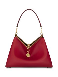 red calf leather metal frame signature Pegaso motif logo charm detachable shoulder strap single top handle clasp fastening metal feet Bag Wishlist, Bag Styling, Leather Bag Design, Dope Clothes, Expensive Bag, Elizabeth James, Retro Bags, Small Leather Bag, Arm Jewelry