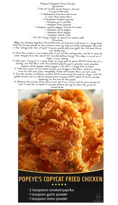 the menu for pope's copycat fried chicken