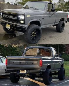 two pictures of the same truck in different stages of being painted silver and black, one is