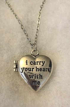 I Carry Your Heart With Me Locket Necklace | Etsy I Carry Your Heart With Me Necklace, I Carry Your Heart Necklace, Pretty Heart Necklace, I Carry Your Heart With Me, Heart Necklace Locket, Heart Locket Necklace Silver, Heart Shaped Locket, You Are My Moon, I Carry Your Heart