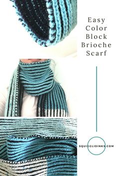 an easy crochet scarf is shown with instructions to make it