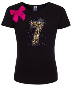 7th birthday shirt cheetah with black tutu and hair bow options. Celebrate your little divas 7 year old birthday! Soft stretchy fabric blend that is comfy for girls to wear, I've added fun ribbon, and rhinestones top off the design. Enjoy! Purchase Everything or only the items you select. Items To Purchase Include: * Birthday Shirt - Handcrafted with premium textured fabric. * Tutu Skirt - with underlining, leggings recommended. * Accessories - Made to match. * Add a Name - Personalize her handm 7th Birthday Shirt, Cheetah Hair, Fabric Tutu, Black Tutu, Birthday Girl Shirt, Number 7, Girls Clothing Sets, 7th Birthday, Tutu Skirt