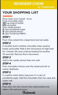 a recipe for chocolate chip cookies with the words your shopping list written below it in black and white