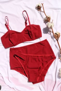 Cherry Red Cotton Underwear Set for Women / Organic Cotton - Etsy Night Beautiful, Cotton Lingerie, Cotton Bralette, Body Outfit, Va Va Voom, Lingerie Sets, Herbal Supplements, Cherry Red, Look Cool