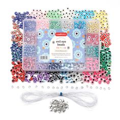 VALUE PACK: Each evil eye bracelets beads set includes 720pcs 24 colors beads (30pcs each color) plus elastic thread, 15 pcs clasps, 15 pcs jump rings & organizer box.  MULTIPLE USES: This evil eye beads set can be used for DIY hair braids, anklets, wrap bracelets, necklaces, crafting, keychain, jewelries, friendship bracelets, earrings & more. HIGH-QUALITY MATERIAL: Each evil eye beads for jewelry making preppy set the highest quality material. Precisely manufactured to provide a smooth surface and perfect finish. FUNDING USA SCHOOLS: In partnership with the DonorsChoose, a leading education non-profit, a portion of every Incraftables sale goes towards much needed funding at USA public schools to donate arts & crafts supplies so that teachers don't have to pay for them from their own pock Rings Organizer, Bracelets Kit, Pinwheel Craft, Necklace For Kids, Round Evil Eye, Diy Necklace Making, Bracelets Beads, Eye Bracelets, Evil Eye Beads