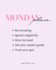 a pink poster with the words monday plan on it