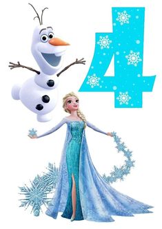 a frozen princess birthday card with the number four and an image of a snow queen