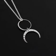 Adorn yourself with this remarkable sterling silver Two Cups Circle and Hammered Crescent Moon Necklace. This beautiful piece of jewelry has a minimalist style that is sure to make you feel like a goddess. The multifaceted symbolism of the full and half moon pendants is perfect for connecting to your spirituality. Make a statement with this elegant and timeless piece. Upside down Moon Necklace Sterling Silver Good Luck Zen Pagan Celestial Pendant Jewelry Gift for her Celestial Jewelry, Lunar Cha