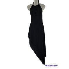 Cache Women's Black Taffeta Halter Asymmetric Hem Dress Size Medium Condition: New With Tags Halter Dresses Have Made A Big Comeback Into Fashion In Recent Seasons And Are Now One Of The Most Fashion-Forward Looks. Features: - Color: Black - Size: Medium - Self: 83% Rayon, 10% Nylon, 7% Lycra - Contrast: 80% Poly, 20% Spandex - Color: Black - Size: Medium - Halter Style - Asymmetrical Hem - Made In The U.S.A. Laying Flat Measurements: Pit To Pit (Across): 13.25" Waist (Across): 12.75" Hips: 17.5 Fitted Asymmetrical Dress For Evening, Elegant Fitted Midi Dress With Handkerchief Hem, Fitted High-low Midi Dress For Party, Elegant Fitted Dress With Handkerchief Hem, Elegant High Low Dress With Asymmetrical Hem For Parties, Fitted High Low Party Dress, Fitted Cocktail Dress With Handkerchief Hem, Fitted Midi Dress With Handkerchief Hem For Party, Fitted Handkerchief Hem Midi Dress For Party