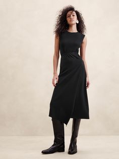 We selected one of our favorite all-season yarns for this long midi dress, employing a half-Milano stitch for its smooth handfeel and soft structure.  Column fit.  Crew neck.  Wrap-front detail.  Unlined.  Column fit.  Sleeveless.  Midi length.  Model: Size S, 5'10" (178cm). Midi Wrap Dress Winter, Black Wool Midi Dress, Black Midi Dress Casual Fall, Black Business Dress Midi, Banana Republic Long Sleeve Dress, Midi Black Dress High Neck, Black Button Down Dress Midi, Midi Dress Black Booties, Midi Black Dress Casual Winter