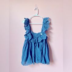 Super Cute With A Distressed Bottom. Oversize Fit & Ruffles Around The Straps And Front. Never Worn, Just Sat In My Closet. Smoke & Pet Free. Casual Blue Dress With Crochet Trim, Summer Blue Tops With Lace Trim, Blue Ruffle Hem Top For Beach, Blue Sleeveless Top With Crochet Trim, Blue Sleeveless Top With Ruffle Hem, Blue Ruffled Straps Top, Babydoll Top, Altar'd State, Oversized Fits