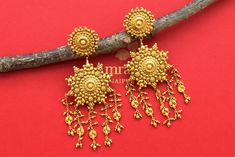 Shop stunning gold plated floral earrings online in USA with tassels. Shop gold plated Amrapali jewelry, silver jewelry, wedding jewelry , gold plated earrings from Pure Elegance Indian fashion store in USA.-full view Yellow Gold Plated Chandelier Earrings With Latkans, Gold Plated Yellow Earrings With Intricate Design, Festive Yellow Gold Filigree Jhumkas, Gold-plated Chandelier Earrings With Latkans, Amrapali Jewellery, Earrings With Tassels, Gold-tone Gold Plated Chandelier Earrings, Wedding Jewelry Gold, Silver Jewelry Wedding