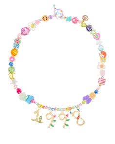 Ok, so this necklace is fun! And weird! Dare we say "kooky?" Each one is comprised of a jumble of beads - fruits, hearts, animals, faceted and miscellaneous. How It Works: Choose what letters, numbers, symbols (or both) you want on your necklace. It could be your initials, name, area code, lucky number, you name it! Then select the number of letters/numbers you want and type them into the textbox below. See letter, number and symbol selections by clicking the right arrow. Hand enameled bronze le