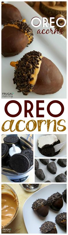 oreo cookies with chocolate frosting and sprinkles are shown in this collage