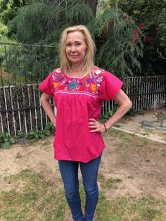 "Embroidered blouse, Mexican blouse, Medium,M,BoHo, blouse, top,Oaxaca,purple,green,pink,Indian,hupil Medium 34\"-36\" bust 27\" neck to bottom excellent condition BL136 Embroidered blouse, Mexican blouse, Medium,M,BoHo, blouse, top,Oaxaca,purple,green,pink,Indian,hupil" Bohemian Pink Blouse With Embroidered Neckline, Bohemian V-neck Blouse With Multicolor Embroidery, Traditional Embroidered Multicolor Peasant Top, Embroidered Fiesta Blouse, Pink Embroidered Button-up Blouse, Mexican Blouse, Needle Minders, Embroidered Blouse, Lily Pulitzer Dress