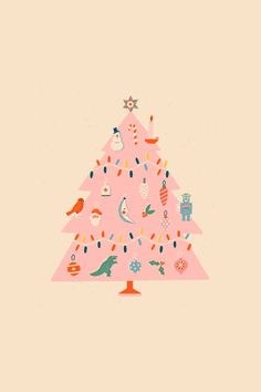 a pink christmas tree with different items on it