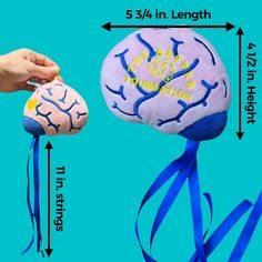 a stuffed brain is being held up to show the size and function of it's head