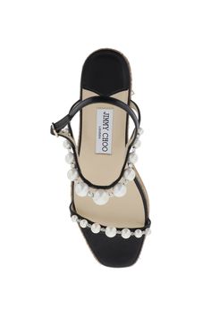 Amatuus sandals by Jimmy Choo featuring a woven rope wedge and nappa leather straps embellished with pearls and crystals. Adjustable ankle strap, leather insole and rubber tread. Pearl Sandals, Duffel Bag Backpack, Leather Wedge Sandals, Leather Cap, Sandals For Sale, Leather Wedges, Pump Sandals, Women Accessories Bags, Small Leather Goods