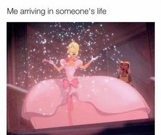 an animated image of a princess in a pink dress with sparkles on her chest