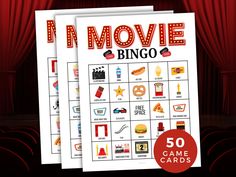 two movie bingo cards with the words i'm move and game cards on them