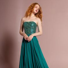 The Charming Dress Made In A-Line Silhouette Has A Structural Top Decorated With Sparkling Rhinestones, Which Together With Sequins Create A Glamorous Image, While An Inconspicuous Zipper On The Back Will Ensure A Reliable Fixation Of The Dress. Fabric: Chiffon Length: Long Colour: Green Neckline: Off Shoulder, Strapless Silhouette: A-Line Sleeve: Sleeveless Back: Zipper Skirt: Layered Embellishments: Rhinestones Occasion: Romantic Date/Evening/Dinner, Wedding/Bridesmaid, Graduation, Fashion Sho Graduation Fashion, Sleeveless Chiffon Dress, Evening Dinner, Zipper Skirt, Glamorous Dresses, Romantic Date, Dinner Wedding, Plus Size Prom Dresses, Wedding Bridesmaid