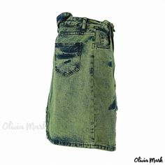 Olivia Mark - Contemporary Acid Wash High Waist Denim Skirt with Asymmetrical Belt Green Denim Skirt, High Rise Denim Skirt, Sassy Chic, Street Skirt, Fitted Crop Top, Body Skirt, Lace Top Dress, High Waisted Denim Skirt, Mini Denim Skirt