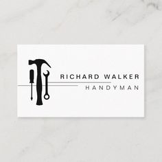 a white business card with a hammer and wrench on the front, which reads richard walker handyman