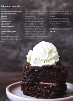 a piece of chocolate cake with ice cream on top is featured in the cookbook