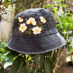 ❤ Flower hand embroidered bucket hat for girl/petite woman. -> Material: jean bucket hat, hand embroidery. -> one bucket hat with adjustable inside strap. (head size: 52 cm - 20.5 inches) -> lovely hand-embroidered flower motifs.    This hat is perfect for everyday wear. Give yourself or someone you love this as a meaningful gift.  With meticulous and delicate hand-embroidered motifs, it makes you look more outstanding and beautiful. It is suitable for going out, going to school,... ❤ Washing in Jean Bucket Hat, Bucket Gifts, Petite Woman, Embroidered Bucket Hat, Black Bucket Hat, Embroidered Motifs, Flower Motifs, Going To School, Embroidered Hat