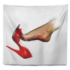 a painting of a woman's red high heeled shoe on a white background