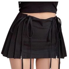 Mini Pleated Skirt, High Waist, Plain Front Back Side Is Pleated, Side Zippers, Side Tie Cords, Under Shorts Slip, A-Line, Mini Schoolgirl Skirt Features: Mini Size: Womens Large Condition: New With Tags *22/264/.9.1. Girlfriend Clothes, Skirt School, Short Black Skirt, Mini Pleated Skirt, Under Shorts, Emoji Art, Skirt High Waist, Black Mini Skirt, Black Skirt