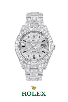 $33,300.00 Off Saving 61% This fully Iced Out Diamond Rolex Watch for Men Datejust with Diamond Bezel & Face is simply breathtaking as the classic Rolext Datejust is paved in 20 carats of dazzling genuine diamonds masterfully set on its bezel, case, band, clasp and even on the face/dial. This luxurious Rolex Mens Diamond Watch showcases a sparkling diamond dial and a date display at the 3 o'clock position. #Rolex #men´swatch #luxurywatches #watchesformen #daydate #watches #watchesformen #diamond Elegant Watches Women, Rolex Watch Price, Diamond Bezel Bracelet, Rolex Diamond Watch, Cartier Watches Women, Watches Women Simple, Pretty Watches, Diamond Watches Women, Womens Designer Watches