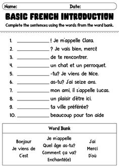 the french language worksheet for children to practice their english and spanish words, including