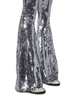 cuz groove to that shattered glass! These flares have a stretchy sequin construction, a flared leg silhouette, and a back zip closure. Sequin Flare Pants, Disco Bachelorette, Free Skiing, Bar Crawl, Mirror Ball, Shattered Glass, Free Socks, Rave Festival, Fall Winter 2024