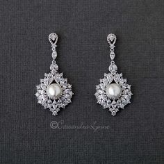 Vintage Pearl Drop Bridal Earrings - Cassandra Lynne Wedding Day Earrings, Vintage Wedding Earrings, Pearl Drop Bridal Earrings, Vintage Pearl Earrings, Drop Bridal Earrings, Pearl Drop Earrings Bridal, Silver Bridal Earrings, Bridal Earring, Diamonds Earrings