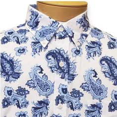 Daniel Cremieux Slim Fit Classics Shirt Men's Nwt - New With Tags Size: Xl Retail Value: $79.50 Color: White W/ Blue & Navy Paisley 2 Button Point Collar Applied Buttoned Placket Short Sleeves With Sewn Cuffs Shirttail Hem 100% Cotton Machine Washable Classic Shirt With Paisley Print And Spread Collar, Classic Summer Shirt With Paisley Print, Classic Paisley Print Summer Shirt, Classic Summer Tops With Paisley Print, Classic Paisley Print Summer Tops, Classic Paisley Print Button-up Shirt, White Cotton Tops With Paisley Print, White Cotton Paisley Print Tops, Short Sleeve Cotton Shirt With Paisley Print