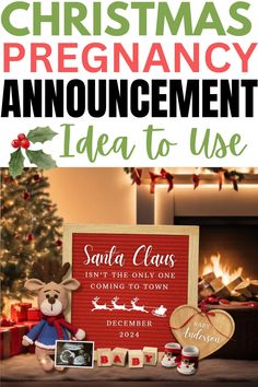 a christmas tree with presents and gifts in front of it is the title for an announcement to