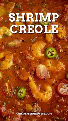 shrimp and tomato stew in a bowl with the words shrimp creole above it