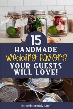 Experience the joy of creating memorable moments with our guide to 15 handmade wedding favors. Discover the beauty of DIY soap, the charm of handmade lotion bars, the sophistication of mason jar cocktails, and much more. Make your special day extra special with our handpicked selection of unique favors. Diy Wedding Party Favors, Easy Diy Wedding Favors, Wedding Favors For Guests Diy, Jar Cocktails, Handmade Wedding Favors, Wedding Party Favors Diy, Married Ideas, Wedding Favors Diy, Handmade Lotion