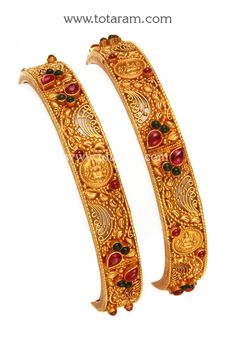 22 Karat Fine Gold 'Lakshmi Kasu' Bangles with Beads - Set of 2 (1 Pair)(Temple Jewellery)
    - 235-GBL1108 - in 44.250 Grams for USD $3642.99. 
Made in India by Totaram Jewelers Online this product is in Gold - 22 Karat BIS Hallmark 916 KDM Gold  & is an excellent gift for Adult - Women. Ships fully insured with secured guaranteed delivery for free with your order over $250 from New Jersey USA & comes with 30 days exchange policy. Luxury Gold Temple Jewelry Bangle Bracelet, Gold Bracelet For Women Jewellery Totaram Jewelers, Luxury 22k Gold Temple Jewelry Bangle, Luxury Gold Temple Jewelry Bangle, Luxury 22k Gold Temple Jewelry Bracelets, Luxury Temple Jewelry Bangle, Luxury Chandbali Temple Jewelry Bangle, Kasu Bangles, Emerald Bangles