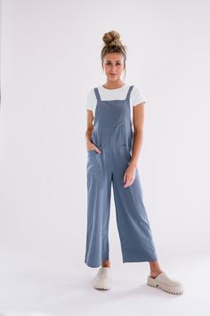 Cody Jumpsuit in Dusty Blue – FEHRNVI Blue Jumpsuit Outfit Casual, Blue Jumpsuit Outfit, Pageant Shoes, Restoration Hardware Style, Tuxedo Accessories, Jumpsuit Style, Girls Gloves, Girls Dress Outfits, Checkered Print