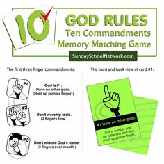 the ten commandments of memory matching game for kids to play with their own hands