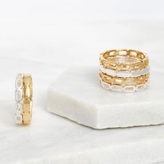 This stacking ring has an original design, featuring a zigzag shape. This handcrafted ring is made from 18ct Gold Vermeil on Sterling Silver. The clean, geometric lines make it a very versatile ring perfect on its own or stacked. We recommend mixing silver, rose gold, and gold, it makes the design stand out even more and adds a contemporary touch to the look. This piece is handcrafted by our goldsmiths using only the finest precious metals. All our jewellery is ethically made according to strict Design Stand, Silver Stacking Rings, Gold Ring Stack, Handcrafted Rings, Cut Out Design, Geometric Lines, Stacking Ring, Chain Ring, Silver And Gold