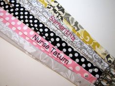 "HORIZONTAL LANYARD *Personalized Horizontal Lanyard - Up to 15 letters - ONE SIDE ONLY *Measures approx.. 3/4\" wide with an 18\" drop, swivel clip and a 1\" split ring *Lettering done in 4 fonts - Block, Goudy, Sassy, and Happiness  PLEASE review your Fabric and Thread (Lettering) choice before submitting your order. We do not accept returns on personalized items. Take time to visualize your color combinations as some colors do not blend well with each other. If you are unsure, please ask. HOW School Lanyard, Personalized Lanyards, Id Lanyard, Teacher School, Gift Teacher, Split Ring, Font Styles, Badge Holders Lanyard, Teacher Gift