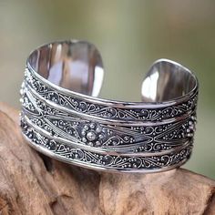 Ornate Artisan Crafted Sterling Silver Cuff from Bali - Midnight Lace | NOVICA Balinese Jewelry, Diamond Wedding Jewelry, Sweet Jewelry, Bangles Jewelry Designs, Sterling Silver Cuff Bracelet, Foot Jewelry, Jewelry Design Necklace, Jewel Box, Fabulous Jewelry