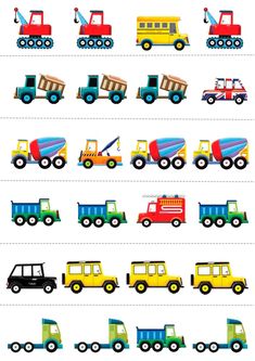 an image of trucks and cars on the same line as shown in this worksheet