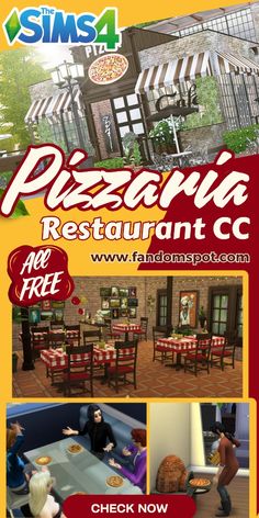 an advertisement for the restaurant called pizzaria restaurant c, with pictures of people eating at tables