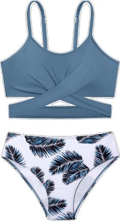 Cheap Blue Triangle Top Swimwear, Blue Seamless Triangle Top Swimwear, Tropical Swimwear, Two Piece Bathing Suit, Blue Triangle Top Swimwear With Built-in Bra, Swimsuits For Teens, Beachy Bra-friendly Triangle Top Swimwear, Tropical Triangle Top Swimwear With Built-in Bra, Two Piece Swimwear