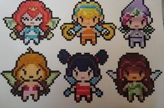 six pixel characters are shown in this image